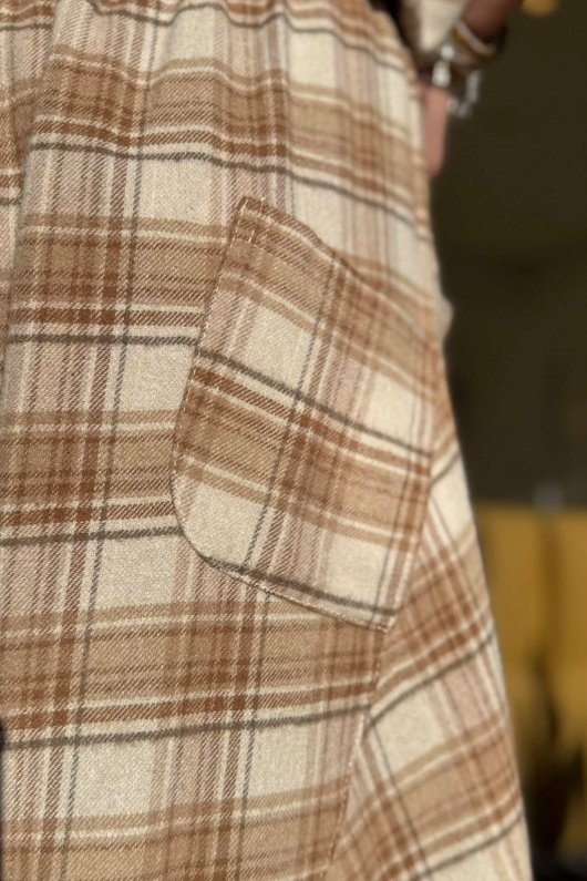 Agnes Plaid Brushed Cotton Barrel Pant Camel